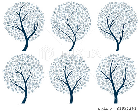 Abstract silhouettes of trees with snowflakes. 31955261