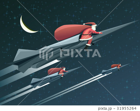 Christmas card with Santa Claus on rockets. Christmas card with Santa Claus on rockets. 31955264