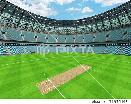 Beautiful new cricket stadium with sky blue seats 31956443