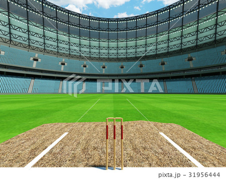 Beautiful new cricket stadium with sky blue seats 31956444