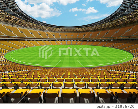 New modern cricket stadium with dark yellow seats New modern cricket stadium with dark yellow seats 31956720
