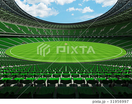 Beautiful modern cricket stadium with green seats Beautiful modern cricket stadium with green seats 31956997
