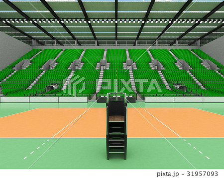 Beautiful modern volleyball arena with green seats Beautiful modern volleyball arena with green seats 31957093