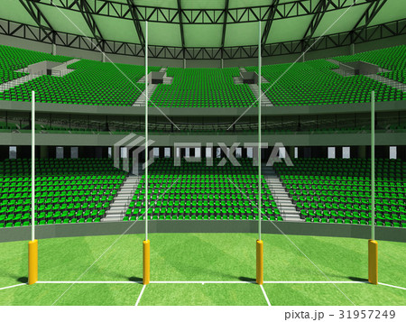 Australian rules football stadium with green seats 31957249