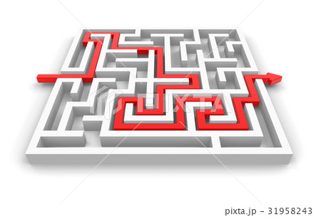 Red path across labyrinth 31958243