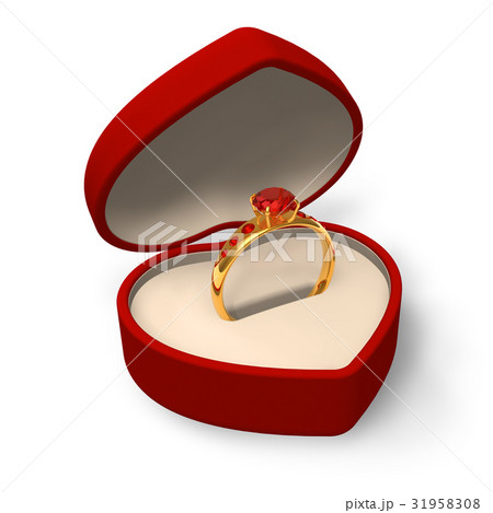 Heart-shape box with golden ring with jewels 31958308