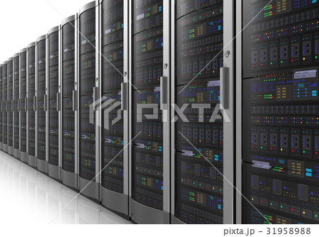 Row of network servers in datacenter Row of network servers in datacenter 31958988