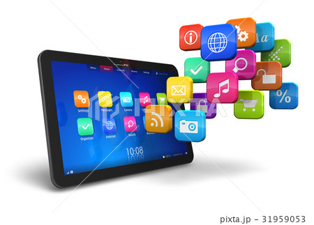 Tablet PC with cloud of application icons 31959053