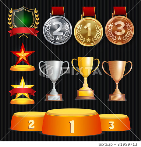 Vector Awards And Trophies Collection. Golden Vector Awards And Trophies Collection. Golden 31959713