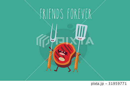 Funny sausage, steak and chicken leg. Friend Funny sausage, steak and chicken leg. Friend 31959771