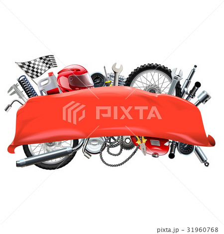 Vector Red Banner with Motorcycle Spares 31960768