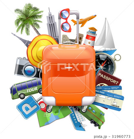 Vector Travel Concept with Rolling Bag Vector Travel Concept with Rolling Bag 31960773
