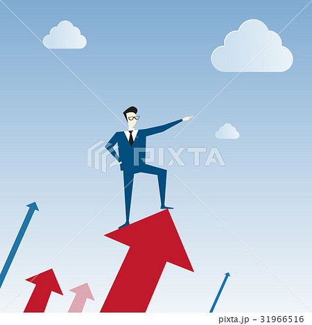 Business Man Ride Red Arrow Up Financial Success Business Man Ride Red Arrow Up Financial Success 31966516