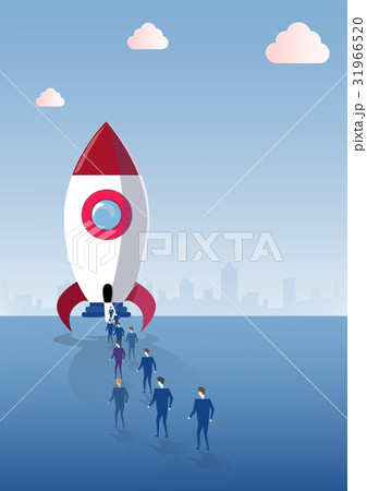 Business People Group Walking To Space Ship Rocket 31966520