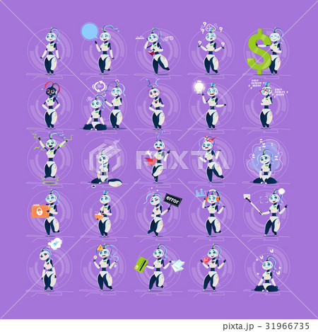 Cute Female Robots Set Modern Artificial 31966735