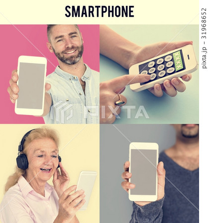 Set of Diverse People Using Smart Phone Studio Collage Set of Diverse People Using Smart Phone Studio Collage 31968652