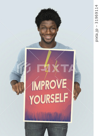 People holding aspiration word quote banner board 31969114