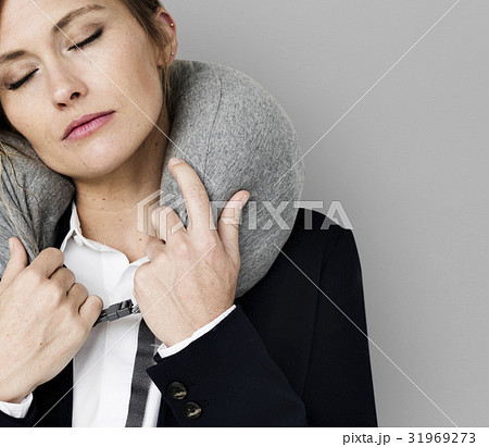 Caucasian Woman Travel Pillow Concept 31969273