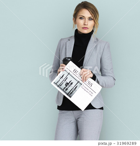 Caucasian Business Woman Newspaper Concept Caucasian Business Woman Newspaper Concept 31969289