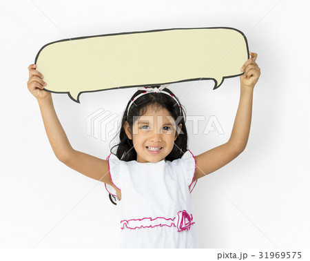 Little Girl Holding Chat Box Smiling Adorable Little Girl Holding Chat Box Smiling Adorable 31969575