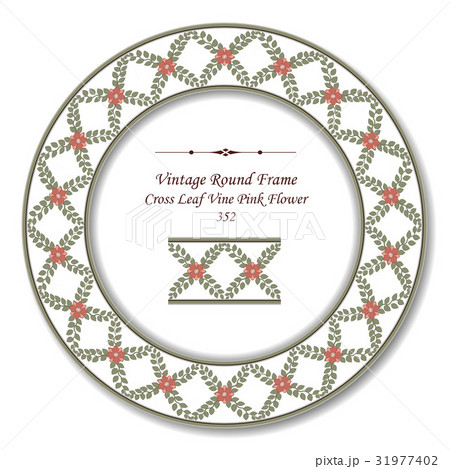 Round Frame of Botanic Cross Leaf Vine Pink Flower Round Frame of Botanic Cross Leaf Vine Pink Flower 31977402