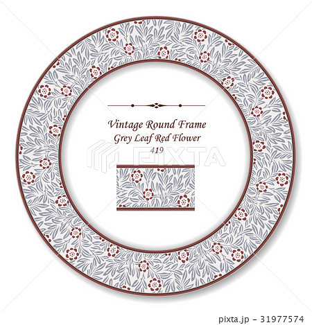 Vintage Round Retro Frame of Grey Leaf Red Flower 31977574