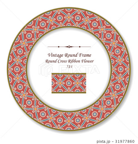 Round Retro Frame of Round Cross Ribbon Flower Round Retro Frame of Round Cross Ribbon Flower 31977860