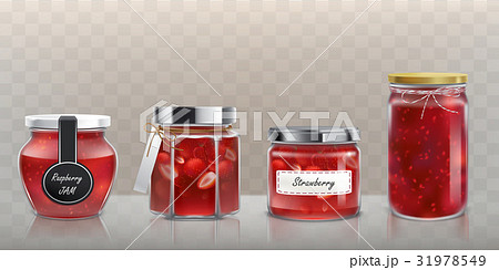 Collection of glass jars with jam in a realistic 31978549