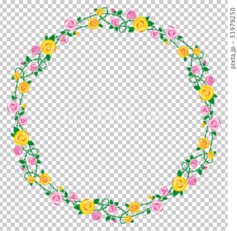 Rose frame pink and yellow roses, decoration frame 31979250