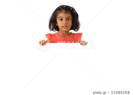 Portrait of little girl in studio with white board Portrait of little girl in studio with white board 31980268
