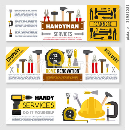House repair banner set ot construction work tools 31981081