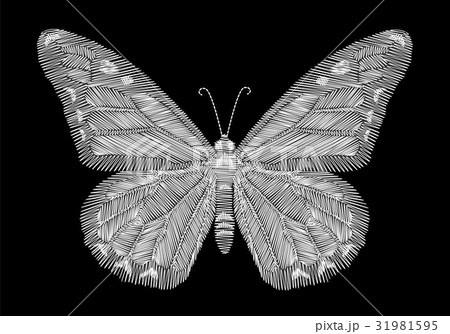White butterfly embroidery on black background 31981595