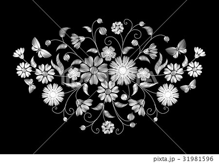 Embroidery white wild flowers on a black 31981596