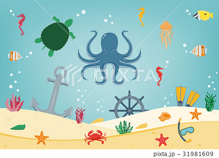 Sea icons and symbols set. Sea animals. Nautical 31981609