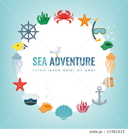 Sea icons and symbols set. Sea animals. Nautical Sea icons and symbols set. Sea animals. Nautical 31981625
