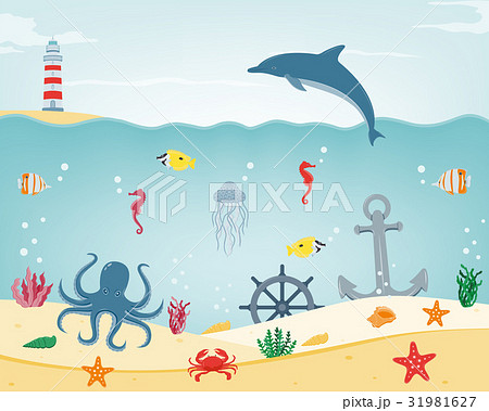 Sea icons and symbols set. Sea animals. Nautical 31981627