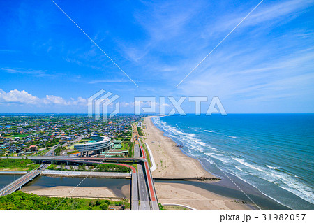 大網白里市のきれいな海岸線を空撮 大網白里市のきれいな海岸線を空撮 31982057