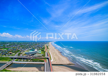 大網白里市のきれいな海岸線を空撮 31982058