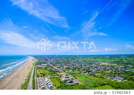 大網白里市のきれいな海岸線を空撮 31982063