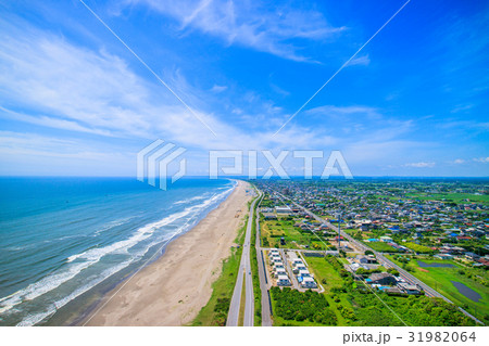 大網白里市のきれいな海岸線を空撮 31982064