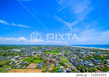 大網白里市　九十九里町の海岸付近を空撮 31983028