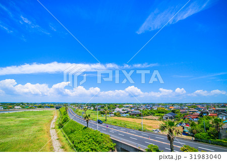 大網白里市 九十九里町の海岸付近を空撮 大網白里市 九十九里町の海岸付近を空撮 31983040