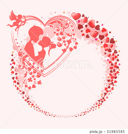 boy and girl in a wreath of red hearts, 31983585