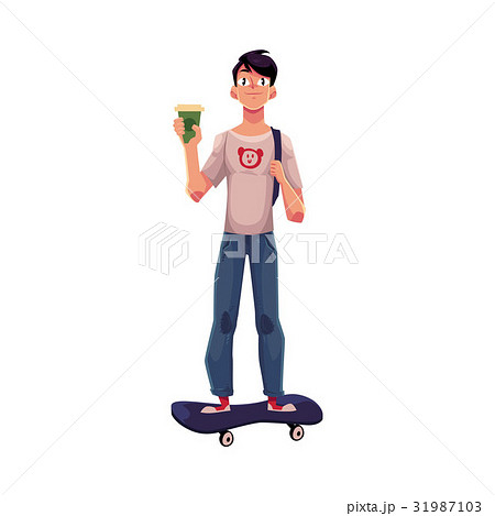 Boy, man standing on skateboard, longboard with Boy, man standing on skateboard, longboard with 31987103