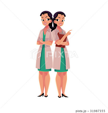 Two woman doctors in medical coats standng Two woman doctors in medical coats standng 31987355