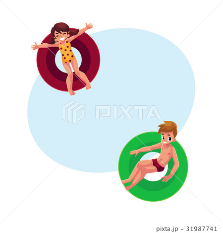 Boy and girl, kids children floating, swimming on Boy and girl, kids children floating, swimming on 31987741