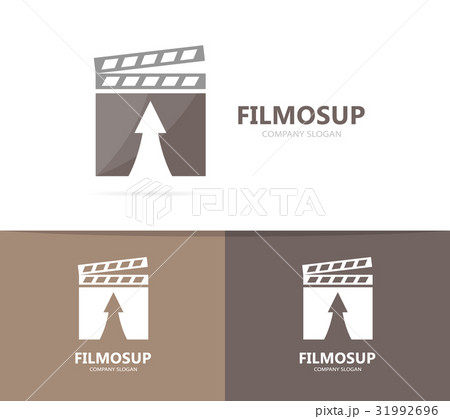 clapperboard and arrow up logo combination. Cinema 31992696