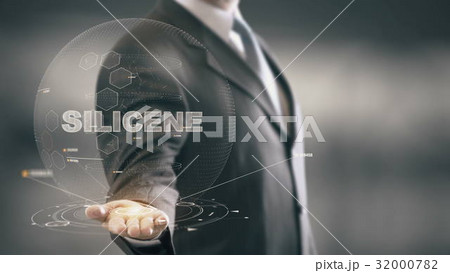 Silicene with hologram businessman concept 32000782