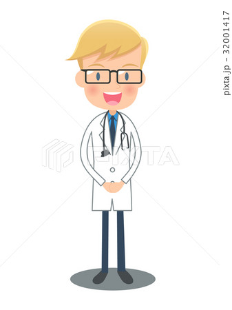 前で手を組む白衣の医者のイラスト素材