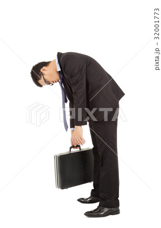exhausted businessman stoop and holding briefcase 32001773